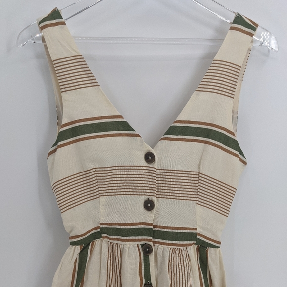 Zara Ecru Striped Rustic Midi Tie Back Sun Dress - Picture 3 of 11